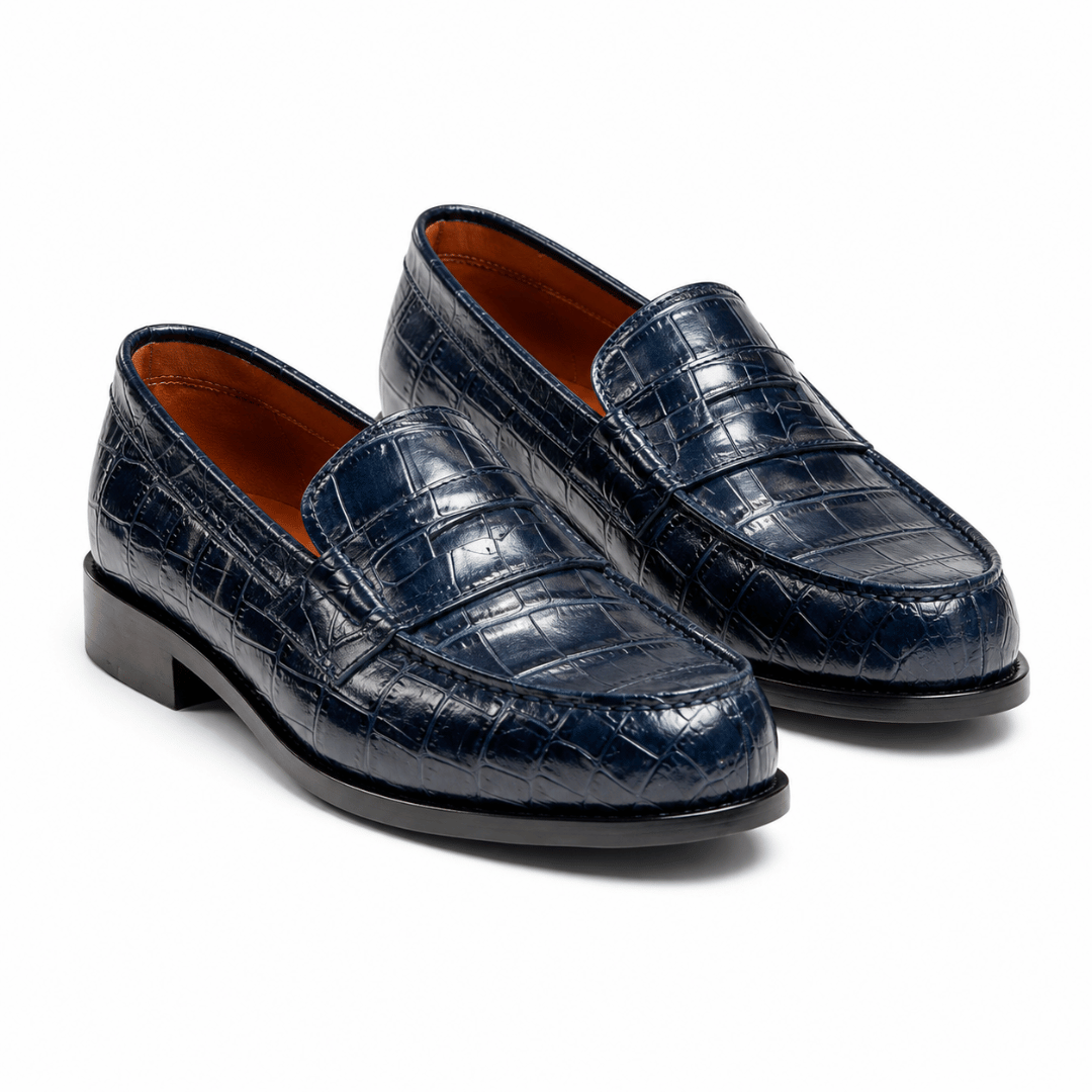 MOCASSINS LUXE CROCODILE – BLEU MARINE